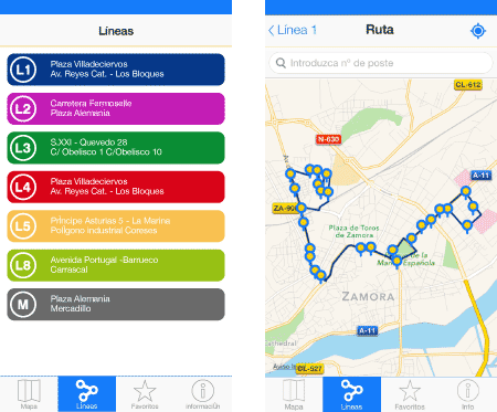 App de líneas y tiempos